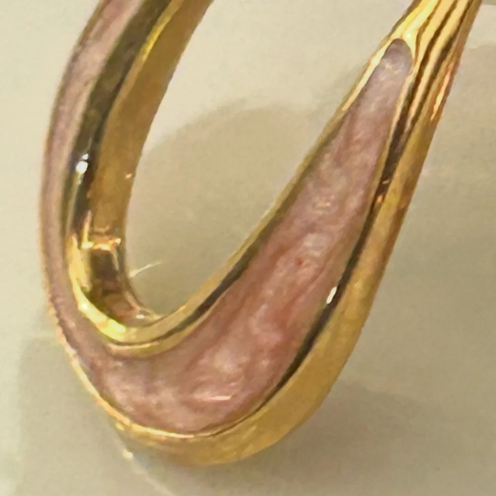 Gold Clay Pink Loop Dangle Earrings Pierced NEW Vintage Surgical Steel Post - Picture 5 of 10